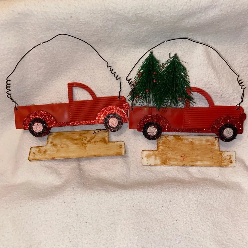 Red Christmas Truck Ornament Set vintage red truck door hanger
